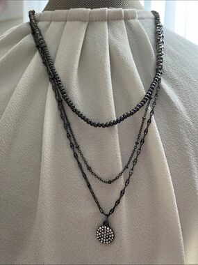LOFT Layered Multi-Chain Necklace with Pave Disc